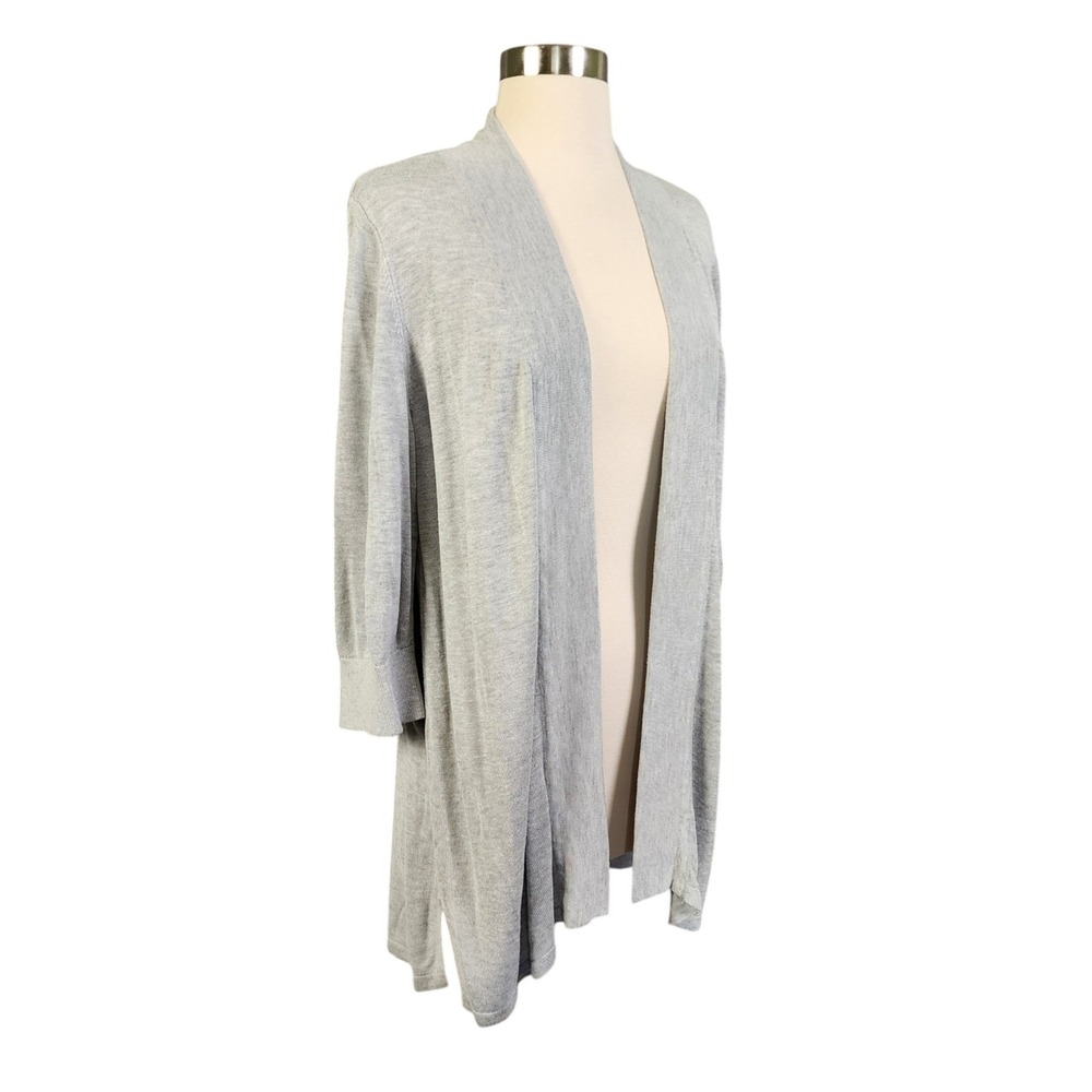 Chicos Womens Light Gray Open Front Cardigan Size Large 3/4 Sleeve Knit Sweater